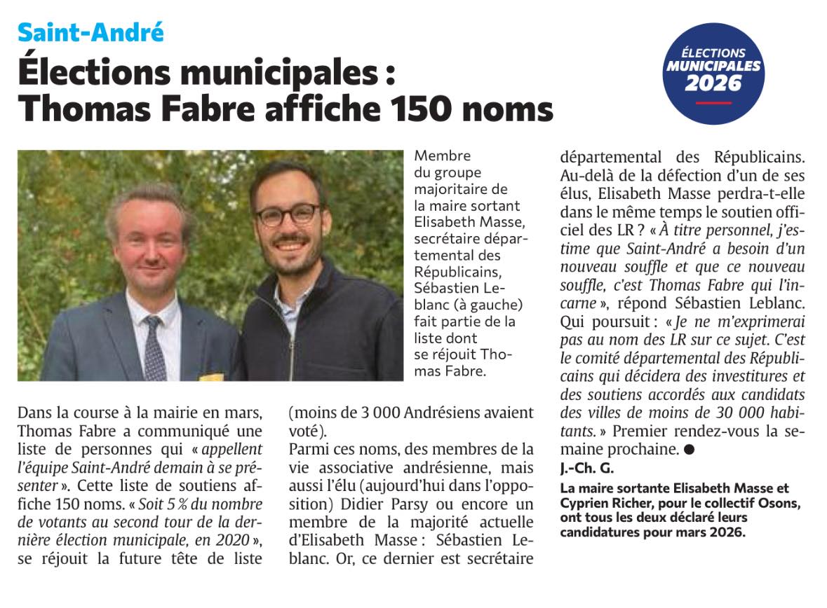 Sébastien Leblanc rejoint l’équipe Saint-André Demain